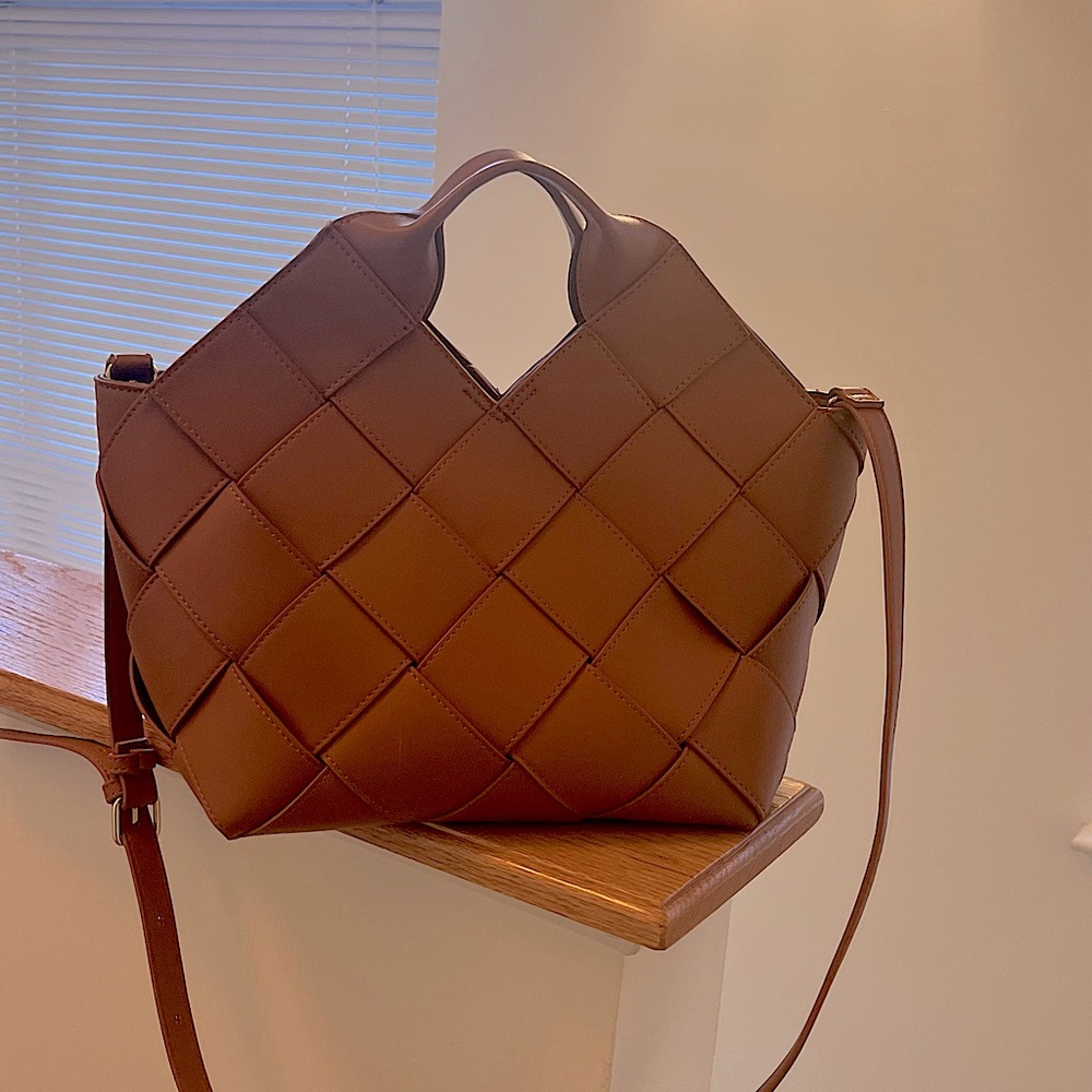 Camel woven bag - similar to Loewe woven bag